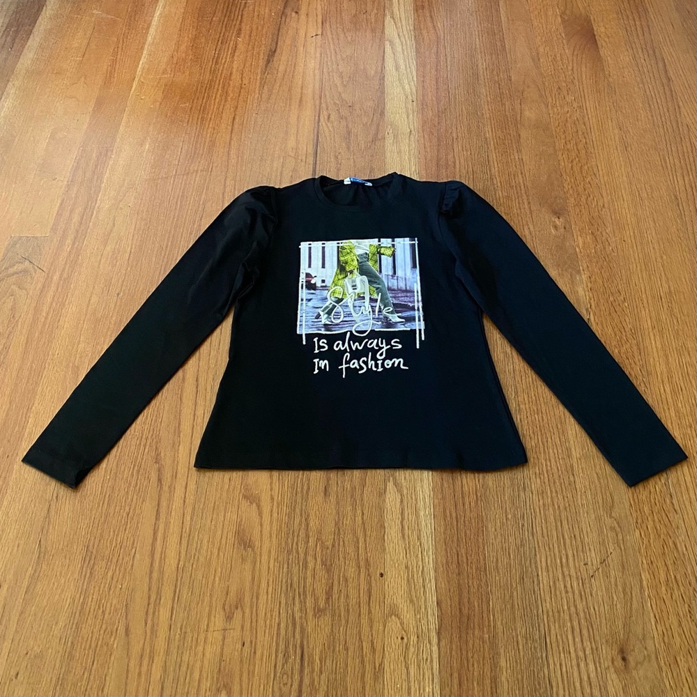 Mayoral Black Long Sleeve Tee with Embroidered Fashion Graphic